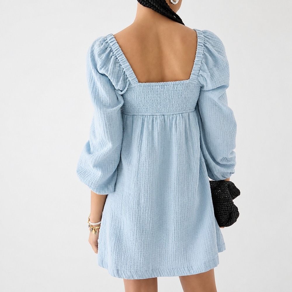 NWT J. Crew Soft Gauze Blue Cotton Smocked Square Neck Mini Dress XLT XL Tall - Picture 12 of 15